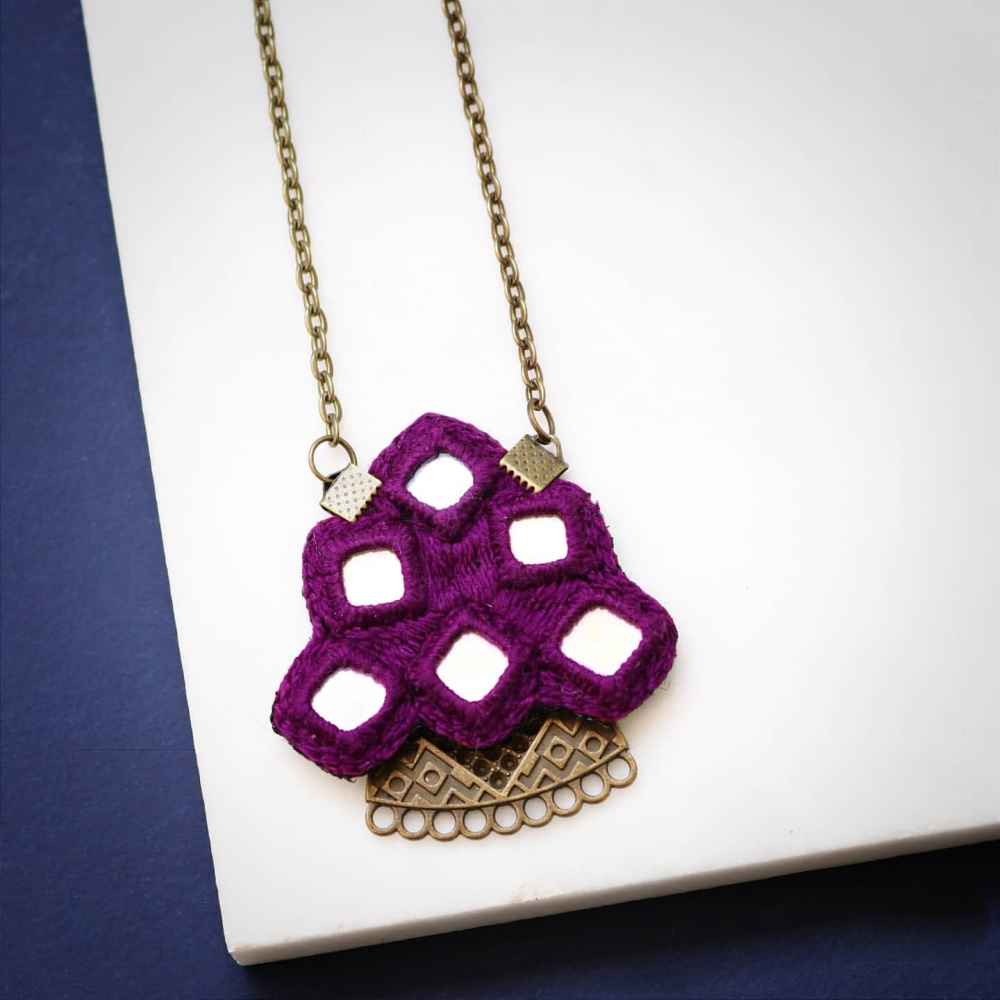 Persian Embroidered Necklace & Earrings Set Model Violet