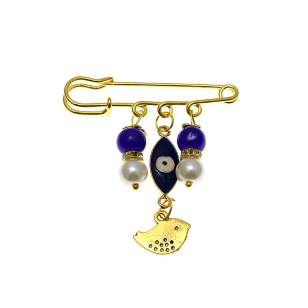 Safety Pin Brooch Evil Eye & Bird Charm – Protective Accessory