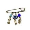 Safety Pin Brooch Evil Eyes Design with Cat Charm – Whimsical Protection