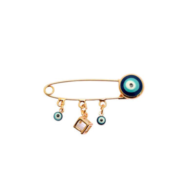 Safety Pin Brooch Evil Eye & Cube Design – Unique Charm