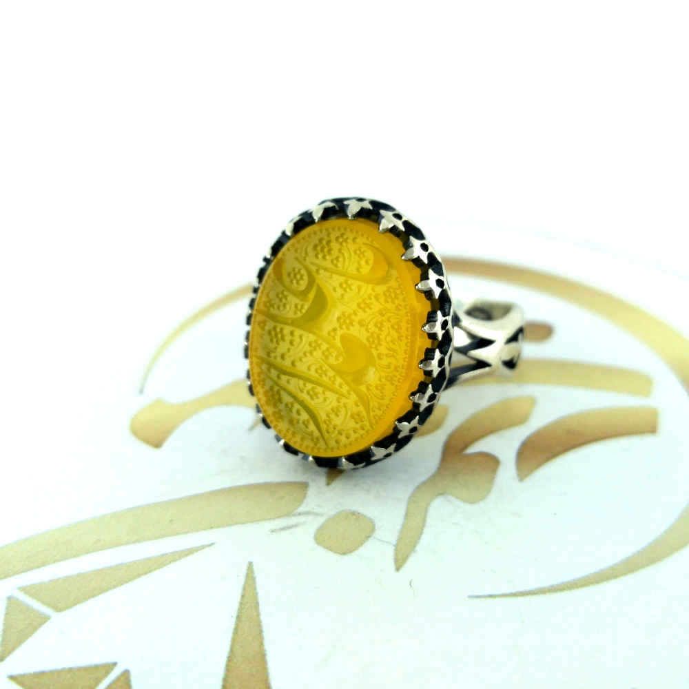 Islamic Yemeni Aqeeq Silver Ring for Men Ya Alamdar