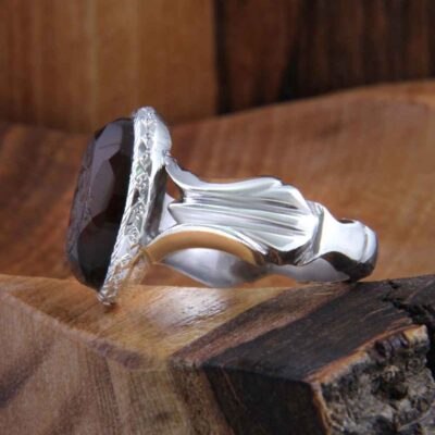 Islamic Yemeni Aqeeq Silver Ring for Men Ya Razzagh