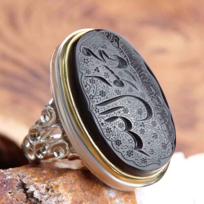 Islamic Yemeni Aqeeq Silver Ring for Men Muhammad Rasulollah