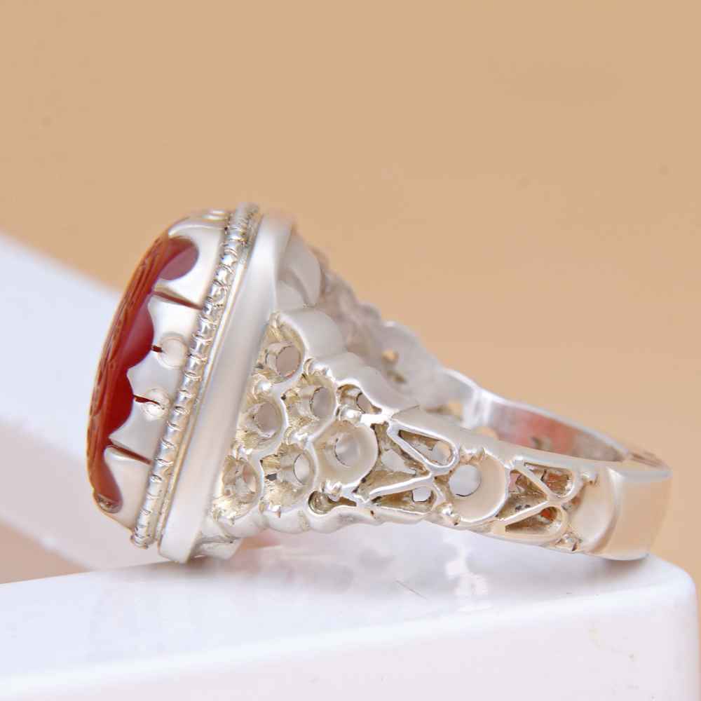 Islamic Yemeni Aqeeq Silver Ring for Men Ya Fatemeh