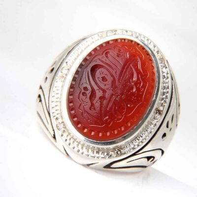 Islamic Yemeni Aqeeq Silver Ring for Men Ya Hussain