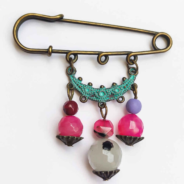 Modern Safety Pin Brooch Colorful Gemstones – Vibrant and Fun
