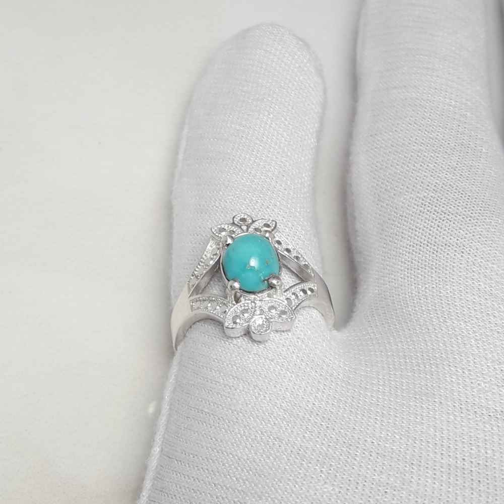 Handcrafted Persian Silver Ring with Neyshabur Turquoise Fariba
