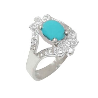 Handcrafted Persian Silver Ring with Neyshabur Turquoise Fariba