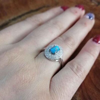 Handcrafted Persian Silver Ring with Neyshabur Turquoise Farnia
