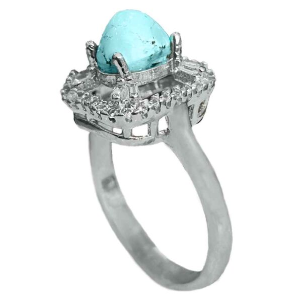 Handcrafted Persian Silver Ring with Neyshabur Turquoise Fatima