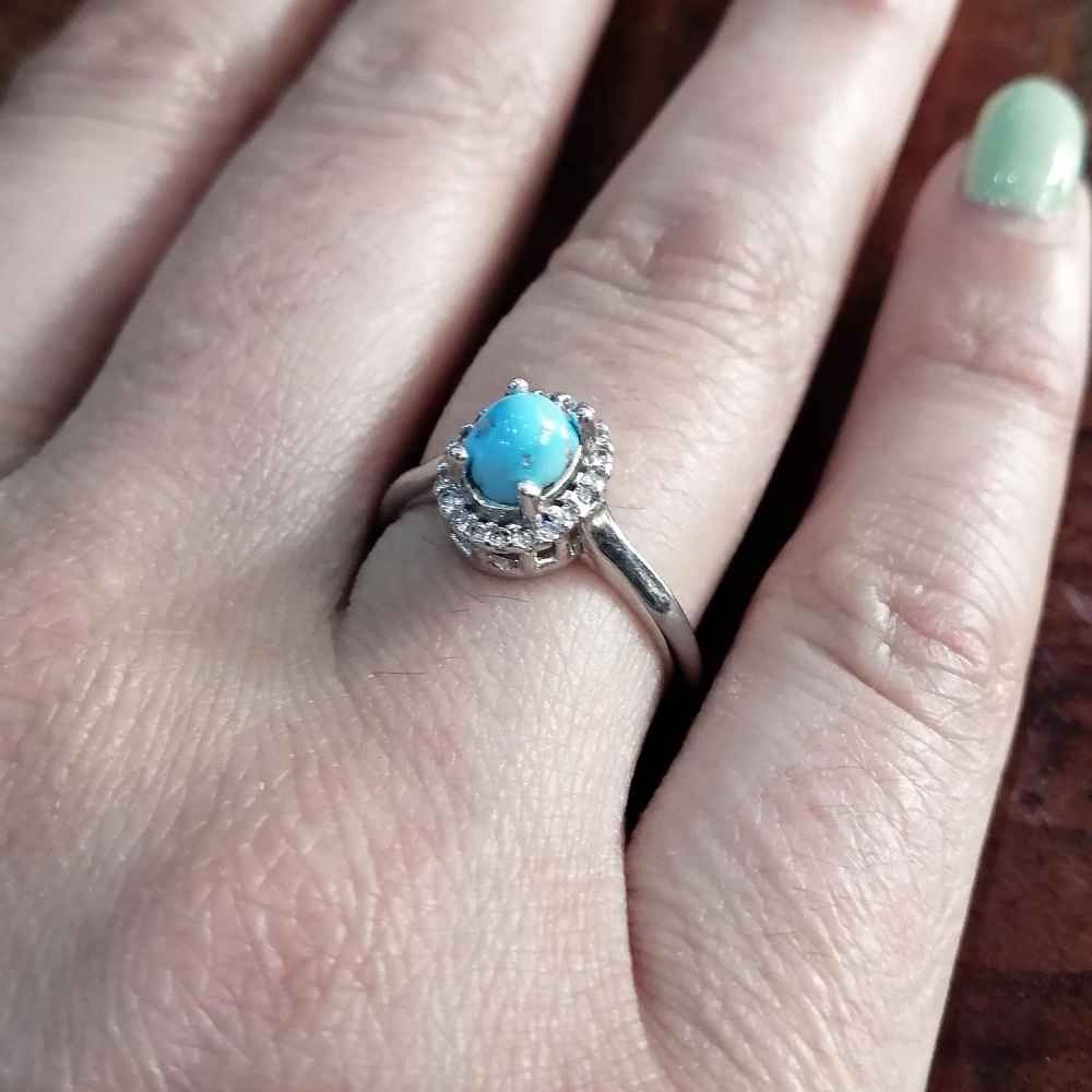Handcrafted Persian Silver Ring with Neyshabur Turquoise Mahsa