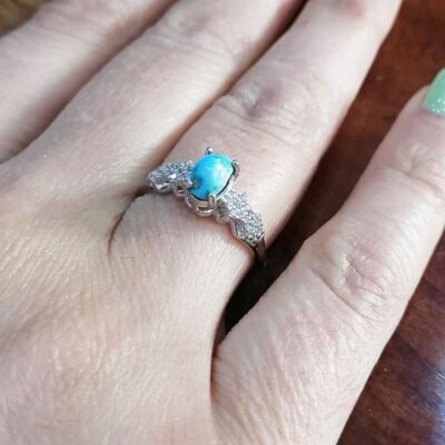 Handcrafted Persian Silver Ring with Neyshabur Turquoise Nahal