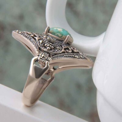 Handcrafted Persian Silver Ring with Neyshabur Turquoise Niloofar