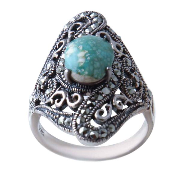 Handcrafted Persian Silver Ring with Neyshabur Turquoise Niloofar
