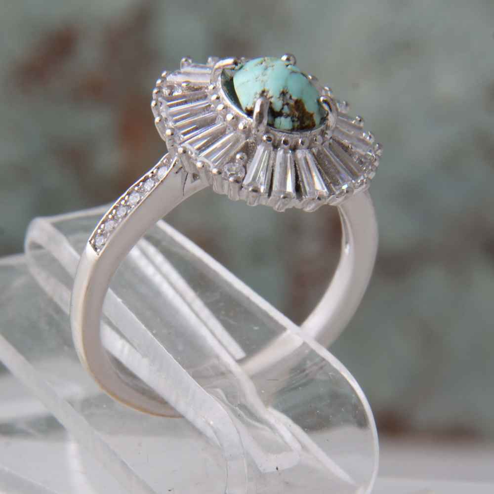 Handcrafted Persian Silver Ring with Neyshabur Turquoise Pooneh