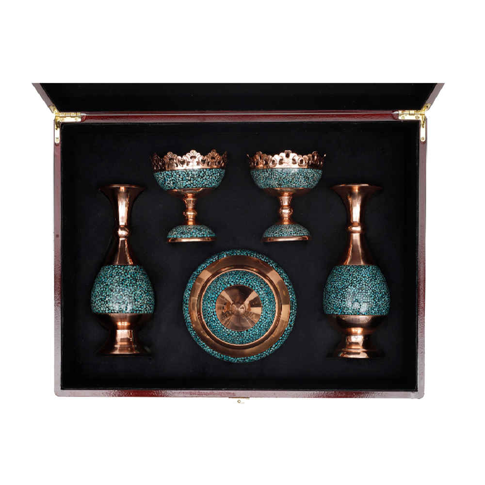 Treasured Persian Artisanal Turquoise Inlaid Vases and Bowl Gift Set