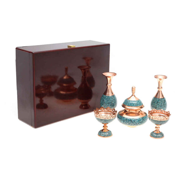 Treasured Persian Artisanal Turquoise Inlaid Vases and Bowl Gift Set