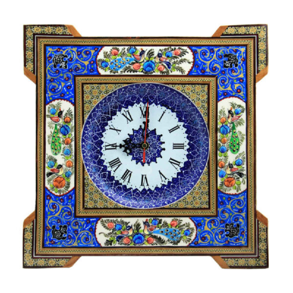 Handcrafted Persian Wooden Wall Clock - Khatam Marquetry Art, Anisa