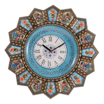 Handcrafted Persian Wooden Wall Clock – Khatam Marquetry Art, Armaghan