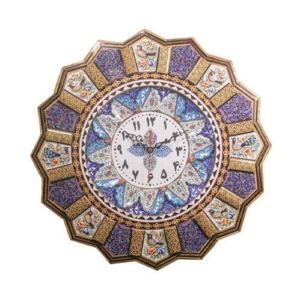 Handcrafted Persian Wooden Wall Clock - Khatam Marquetry Art, Asieh