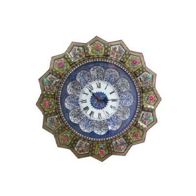 Handcrafted Persian Wooden Wall Clock – Khatam Marquetry Art, Atieh