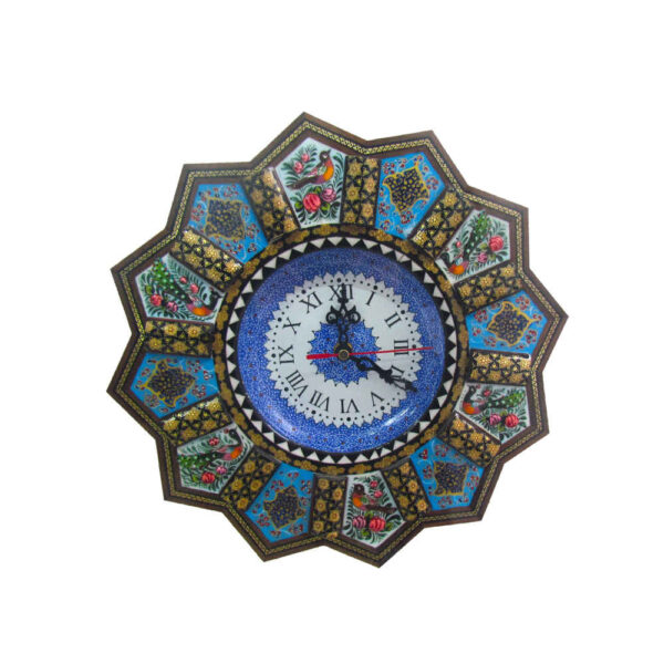 Handcrafted Persian Wooden Wall Clock - Khatam Marquetry Art, Baran