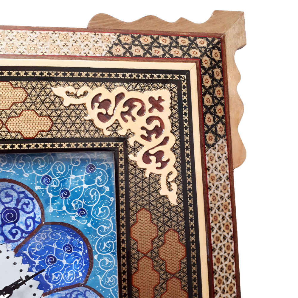 Handcrafted Persian Wooden Wall Clock – Khatam Marquetry Art, Bina