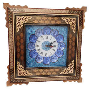 Handcrafted Persian Wooden Wall Clock – Khatam Marquetry Art, Bina