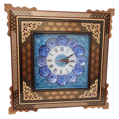 Handcrafted Persian Wooden Wall Clock – Khatam Marquetry Art, Bina