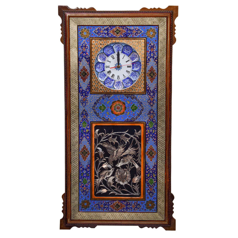 Handcrafted Persian Wooden Wall Clock - Khatam Marquetry Art, Diba