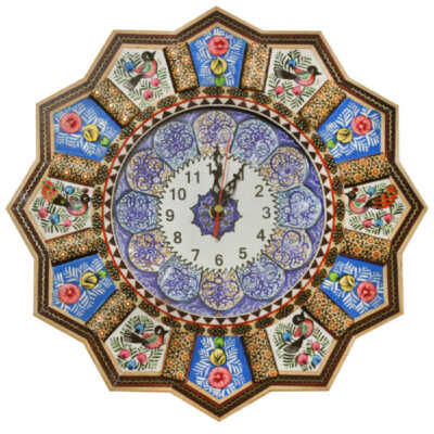 Handcrafted Persian Wooden Wall Clock – Khatam Marquetry Art, Elma