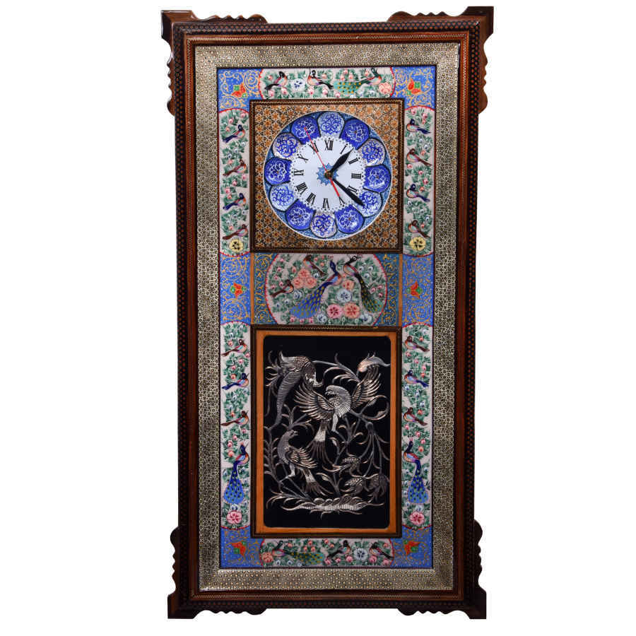 Handcrafted Persian Wooden Wall Clock - Khatam Marquetry Art, Golban