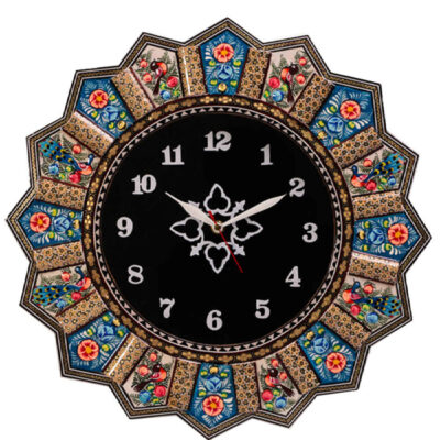 Handcrafted Persian Wooden Wall Clock – Khatam Marquetry Art, Hana