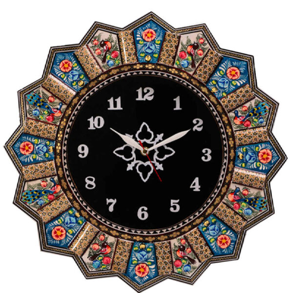 Handcrafted Persian Wooden Wall Clock - Khatam Marquetry Art, Hana
