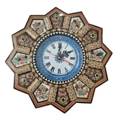 Handcrafted Persian Wooden Wall Clock – Khatam Marquetry Art, Katayoon