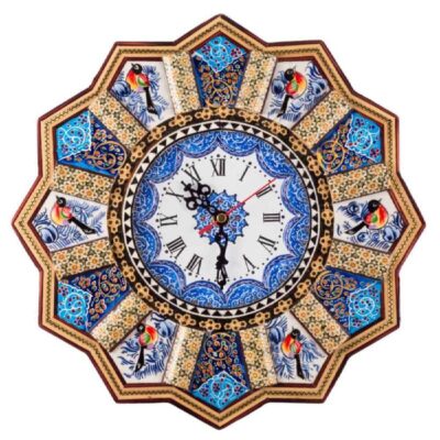 Handcrafted Persian Wooden Wall Clock – Khatam Marquetry Art, Khorshidi