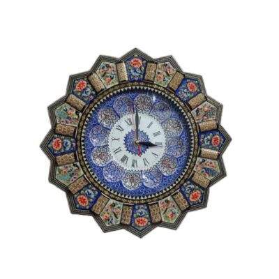 Handcrafted Persian Wooden Wall Clock – Khatam Marquetry Art, Laleh