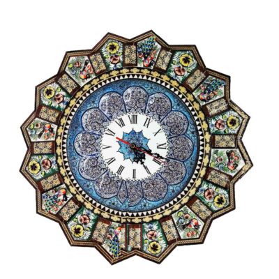 Handcrafted Persian Wooden Wall Clock – Khatam Marquetry Art, Laya