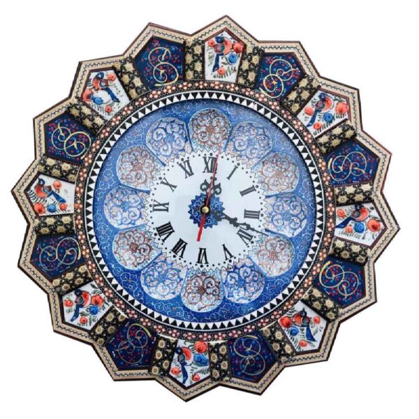 Handcrafted Persian Wooden Wall Clock - Khatam Marquetry Art, Lila