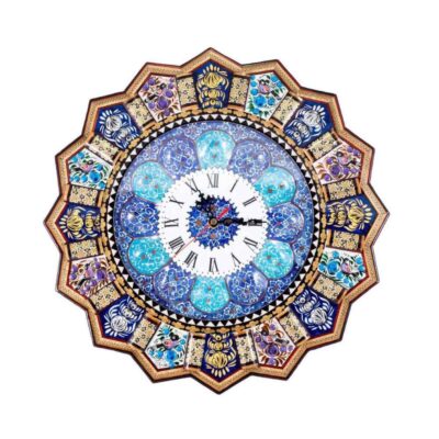 Handcrafted Persian Wooden Wall Clock – Khatam Marquetry Art, Lona