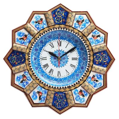 Handcrafted Persian Wooden Wall Clock – Khatam Marquetry Art, Mahsa