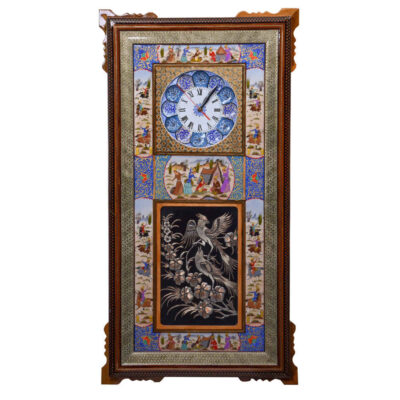 Handcrafted Persian Wooden Wall Clock – Khatam Marquetry Art, Majles