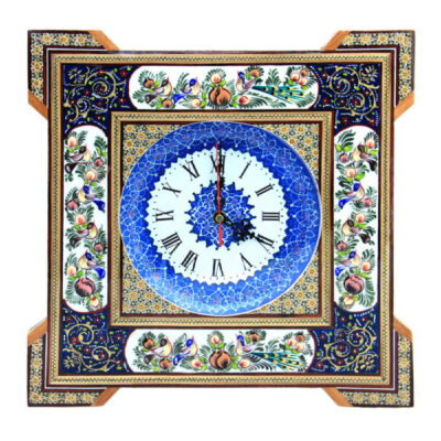 Handcrafted Persian Wooden Wall Clock – Khatam Marquetry Art, Mina