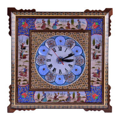 Handcrafted Persian Wooden Wall Clock – Khatam Marquetry Art, Nafas