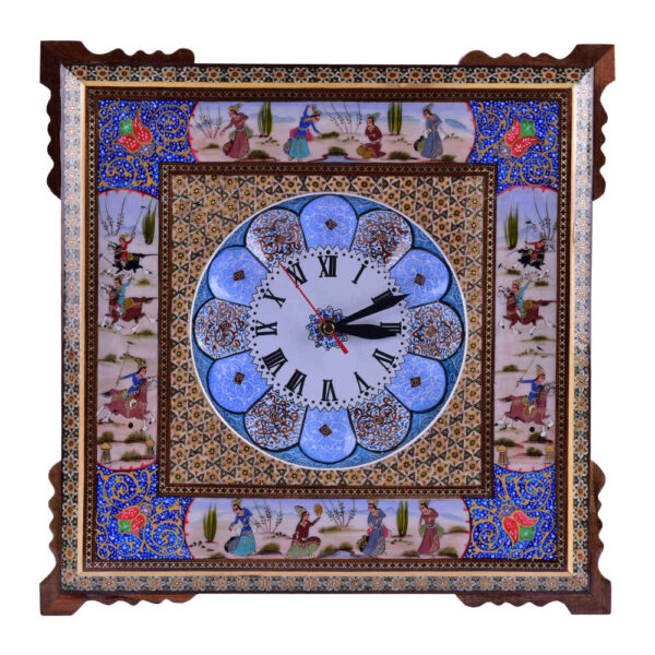 Handcrafted Persian Wooden Wall Clock - Khatam Marquetry Art, Nafas