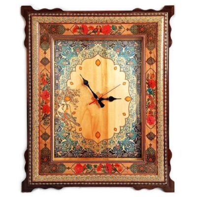 Handcrafted Persian Wooden Wall Clock – Khatam Marquetry Art, Naghashi