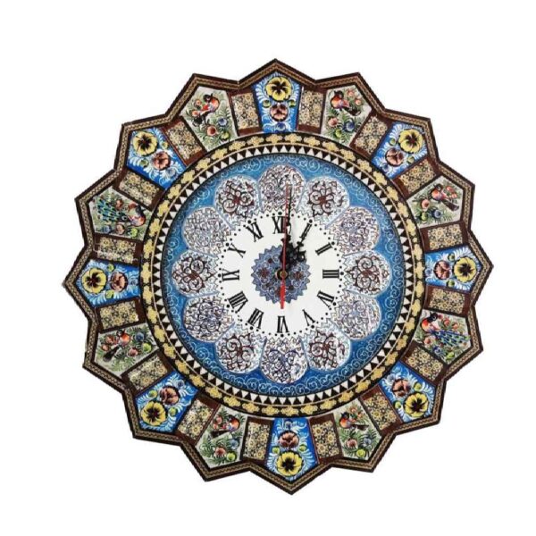 Handcrafted Persian Wooden Wall Clock - Khatam Marquetry Art, Nahal