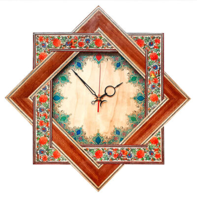 Handcrafted Persian Wooden Wall Clock – Khatam Marquetry Art, Narenji