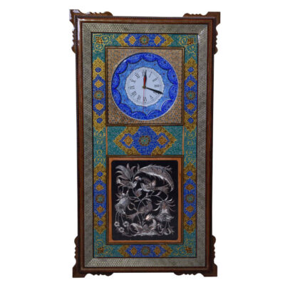 Handcrafted Persian Wooden Wall Clock – Khatam Marquetry Art, Nargol