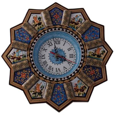 Handcrafted Persian Wooden Wall Clock – Khatam Marquetry Art, Nazanin
